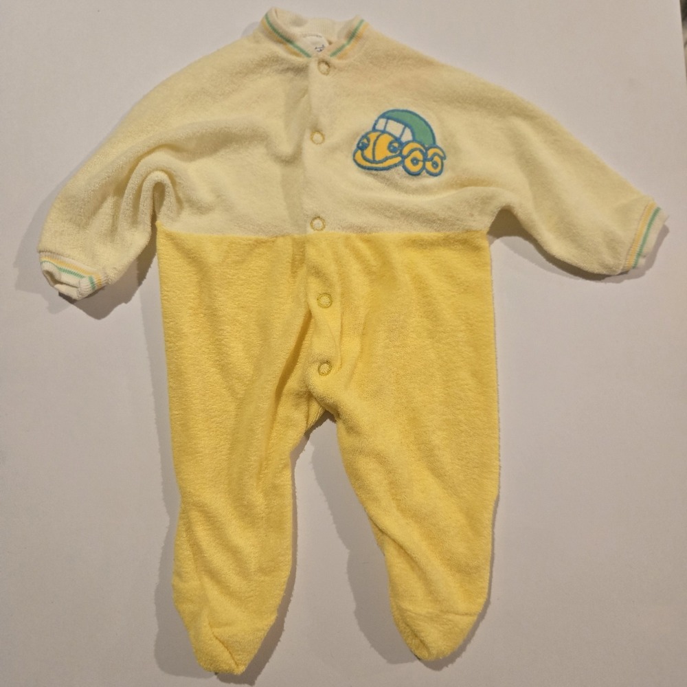 Vintage Carters Sleeper Yellow Terrycloth Car Size Small Up To 11 Lbs